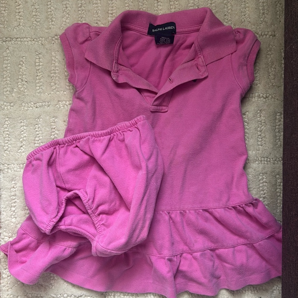 Ralph Lauren polo dress ruffle skirt 18 months pink with bloomers